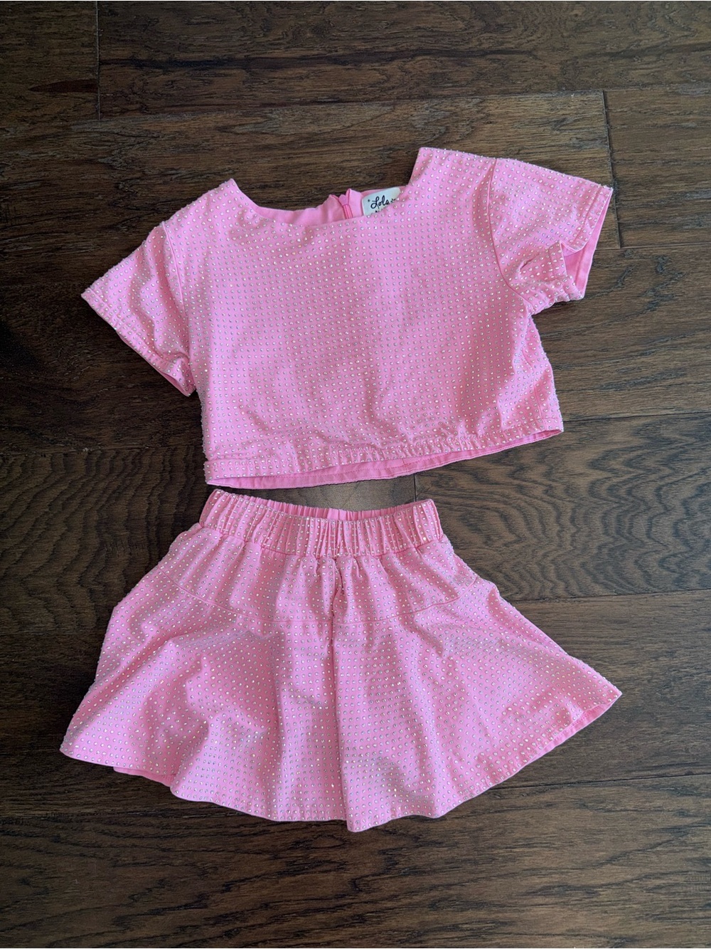 Lola + The Boys Pink Girls' Matching Crop Top & Skirt Set
